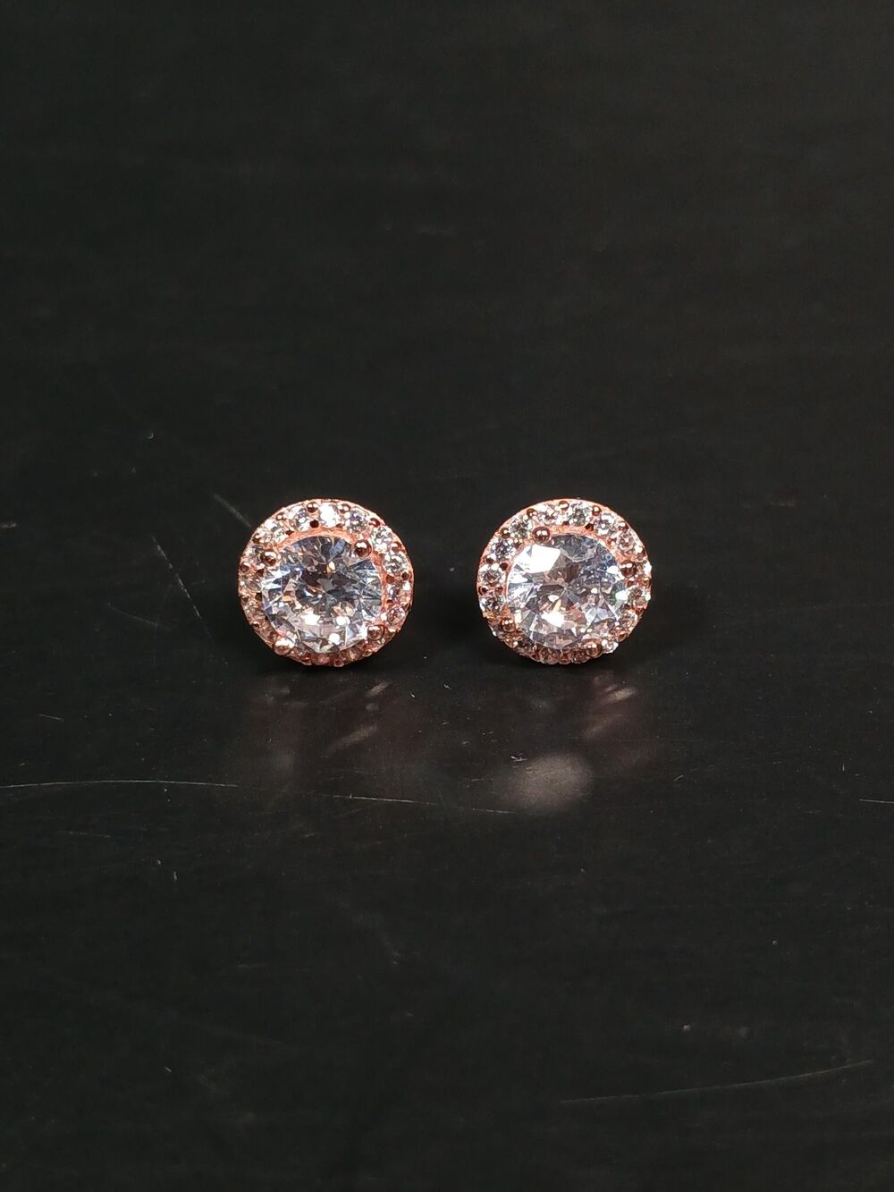Sterling Silver 925 Rose Gold Plated CZ Stud Earrings - Picture 1 of 16